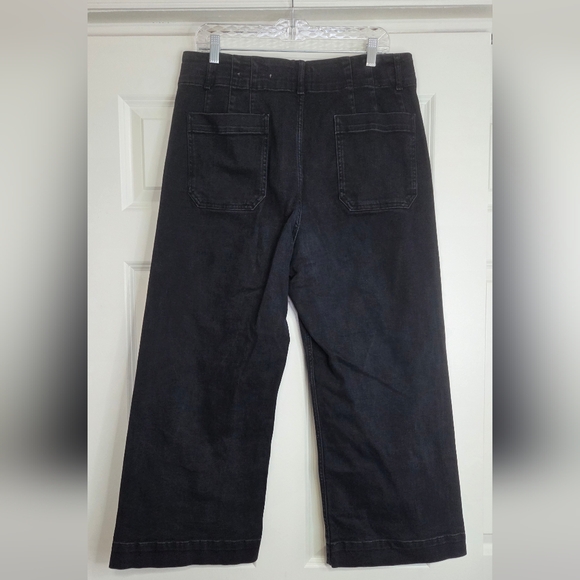 Anthro Maeve Colette Black Denim High-Rise Cropped Wide Leg Jeans - Size 33 - Picture 3 of 10